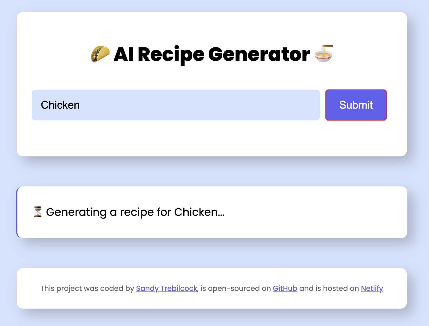 AI Recipe Generator project preview